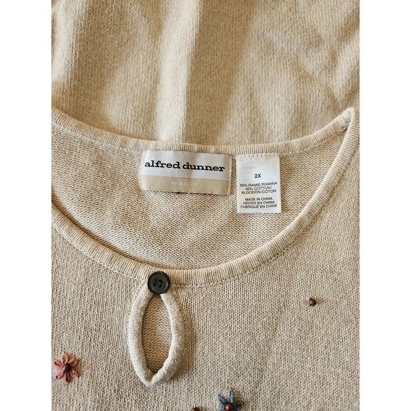 Alfred Dunner Sweater Womens 2X Ecru Embroidered Floral Granny Chic Cottagecore - Picture 7 of 12